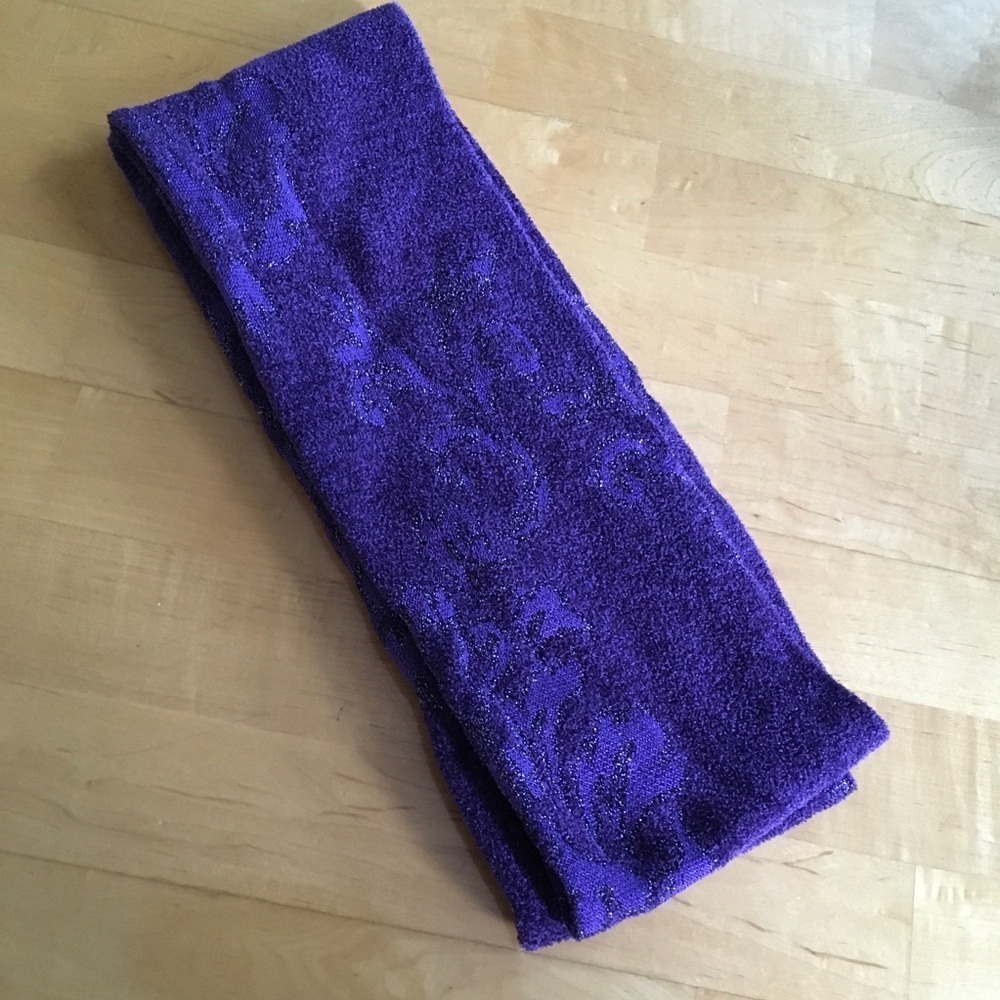 Purple + Silver Metallic Fleur de Lis Floral Infinity Scarf - Picture 6 of 14